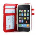 Wholesale iPhone 4S 4 Diamond Flip Leather Wallet Case (Red)